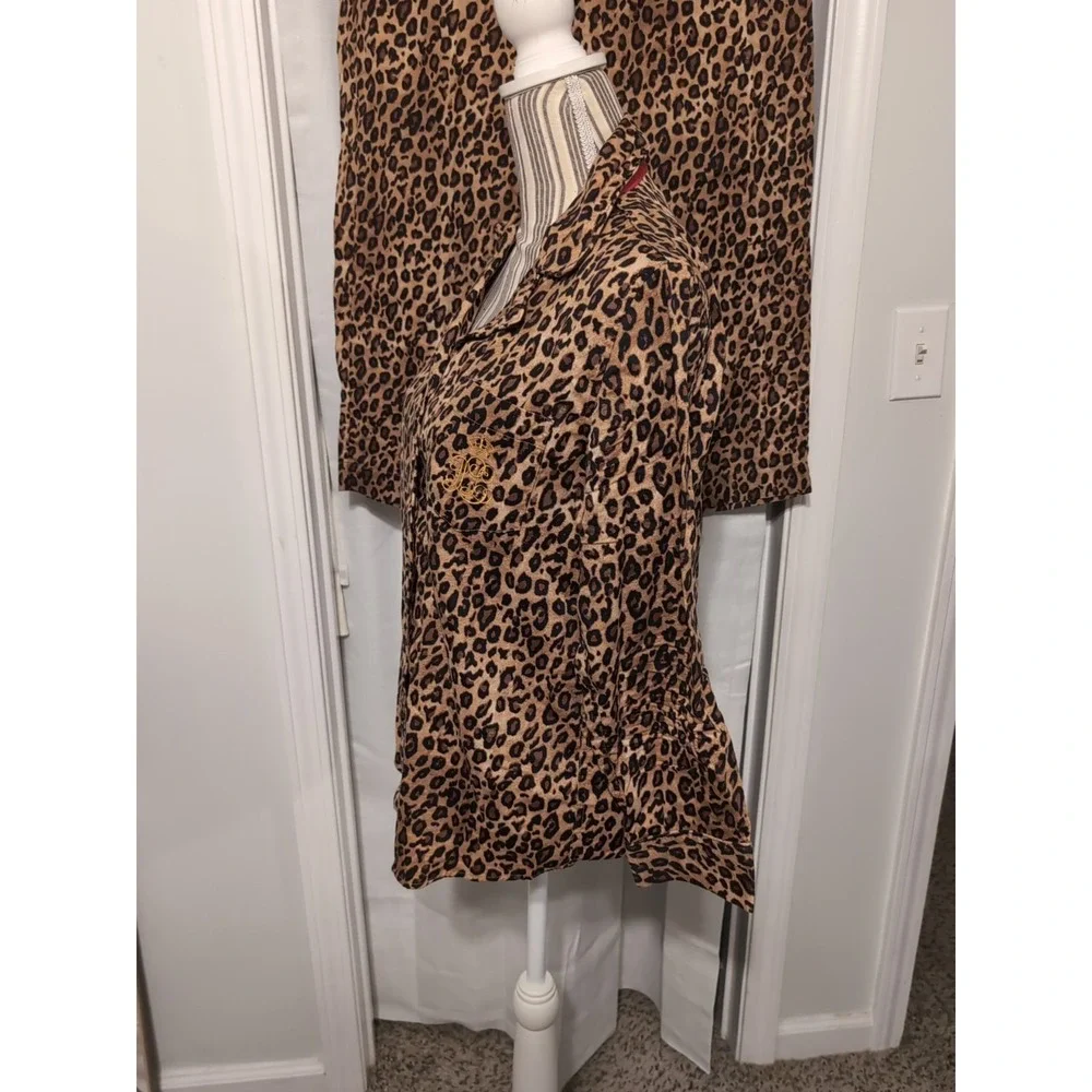Lauren Ralph Lauren Womens Medium Leopard Print Monogram Pajama‎ Set
